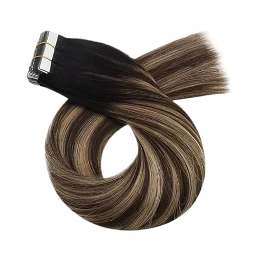 Tape-in-Haarverlängerungen, Echthaar, For Frauen, Unsichtbar, Nahtlos, PU-Hautschuss, Glattes Haar, Tape-ins Einfach Zu Verwenden(12 inches,1B-4-14) von WAFOHSR