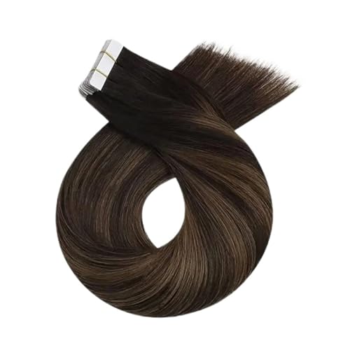 Tape-in-Haarverlängerungen, Echthaar, For Frauen, Unsichtbar, Nahtlos, PU-Hautschuss, Glattes Haar, Tape-ins Einfach Zu Verwenden(12 inches,2-6-2) von WAFOHSR