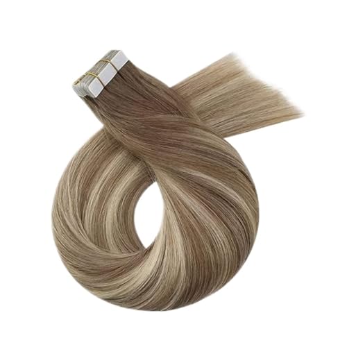 Tape-in-Haarverlängerungen, Echthaar, For Frauen, Unsichtbar, Nahtlos, PU-Hautschuss, Glattes Haar, Tape-ins Einfach Zu Verwenden(12 inches,8-22-8) von WAFOHSR
