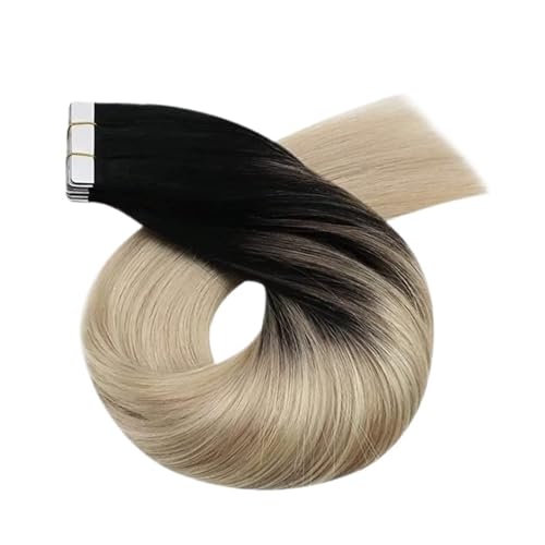 Tape-in-Haarverlängerungen, Echthaar, For Frauen, Unsichtbar, Nahtlos, PU-Hautschuss, Glattes Haar, Tape-ins Einfach Zu Verwenden(14inches,1B-18-60) von WAFOHSR