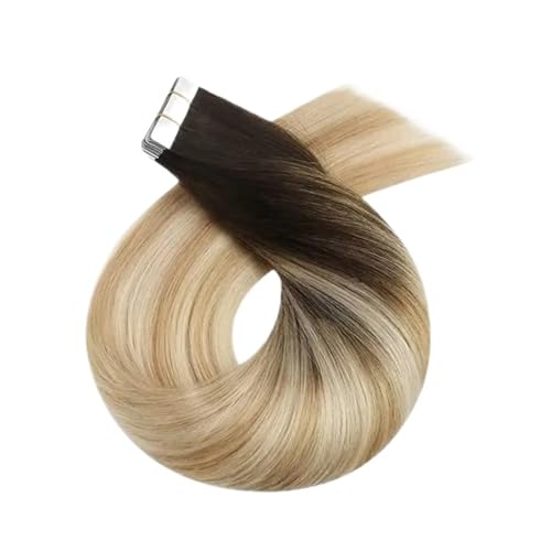 Tape-in-Haarverlängerungen, Echthaar, For Frauen, Unsichtbar, Nahtlos, PU-Hautschuss, Glattes Haar, Tape-ins Einfach Zu Verwenden(14inches,2-27-613) von WAFOHSR