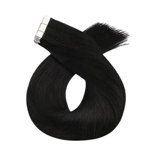 Tape-in-Haarverlängerungen, Echthaar, For Frauen, Unsichtbar, Nahtlos, PU-Hautschuss, Glattes Haar, Tape-ins Einfach Zu Verwenden(16inches,1B) von WAFOHSR
