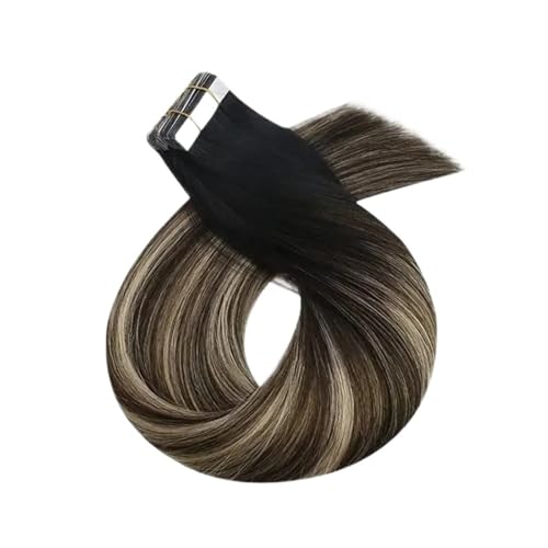 Tape-in-Haarverlängerungen, Echthaar, For Frauen, Unsichtbar, Nahtlos, PU-Hautschuss, Glattes Haar, Tape-ins Einfach Zu Verwenden(16inches,1B-3-27) von WAFOHSR