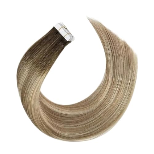Tape-in-Haarverlängerungen, Echthaar, For Frauen, Unsichtbar, Nahtlos, PU-Hautschuss, Glattes Haar, Tape-ins Einfach Zu Verwenden(16inches,3-8-22) von WAFOHSR