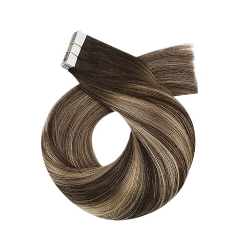 Tape-in-Haarverlängerungen, Echthaar, For Frauen, Unsichtbar, Nahtlos, PU-Hautschuss, Glattes Haar, Tape-ins Einfach Zu Verwenden(16inches,4-27-4) von WAFOHSR
