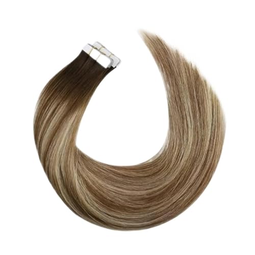 Tape-in-Haarverlängerungen, Echthaar, For Frauen, Unsichtbar, Nahtlos, PU-Hautschuss, Glattes Haar, Tape-ins Einfach Zu Verwenden(16inches,4-6-613) von WAFOHSR