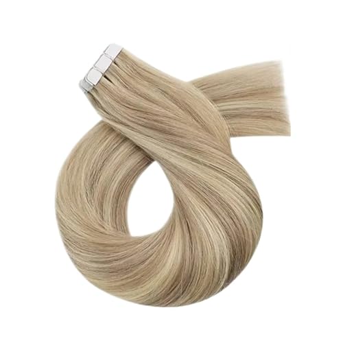 Tape-in-Haarverlängerungen, Echthaar, For Frauen, Unsichtbar, Nahtlos, PU-Hautschuss, Glattes Haar, Tape-ins Einfach Zu Verwenden(16inches,P16-22) von WAFOHSR