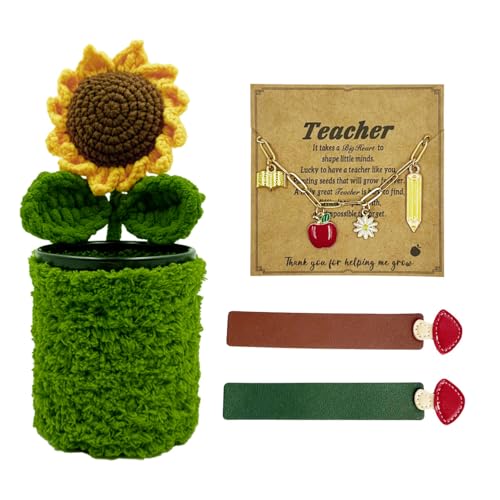 WAFOIRO Lehrer Wertschätzung Geschenke Set - Häkel-Sonnenblume Stifthalter, Pilz-Lesezeichen, Charm-Armband, Dankeschön-Geschenk für Frauen, Buchliebhaber WAFOIRO Lehrer Wertschätzung Geschenke Set - Häkel-Sonnenblume Stifthalter, Pilz-Lesezeichen, Charm-Armband, Dankeschön-Geschenk für Frauen, Buchliebhaber von WAFOIRO