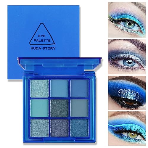 9 Farben blaue Lidschatten-Palette, Glitzer-Schimmer-Lidschatten-Palette für Damen, wasserdicht und schweißfest, langlebig, bunt, hypoallergen von WAHRE