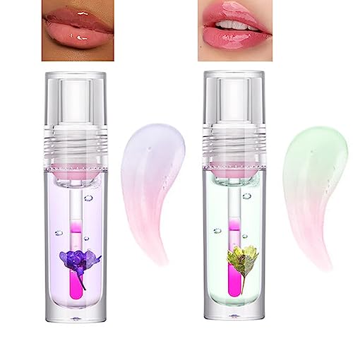 Flower Jelly Lip Oil,Crystal Color Changing Lipstick,Moisturizing Plumper Transparent Temperature Change Lip Gloss for Dry and Cracked Lips von WAHRE