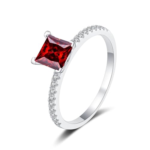 1 Karat Princess Cut Moissanit Ring für Frauen Sterling Silber Jahrestag Versprechen Ehering D Farbe VVS1 Moissanit Verlobungsringe Diamantringe mit Zertifikat (Dunkelrot,17.3) von WAHZAUS