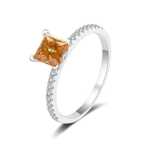 1 Karat Princess Cut Moissanit Ring für Frauen Sterling Silber Jahrestag Versprechen Ehering D Farbe VVS1 Moissanit Verlobungsringe Diamantringe mit Zertifikat (Gelb,18.9) von WAHZAUS