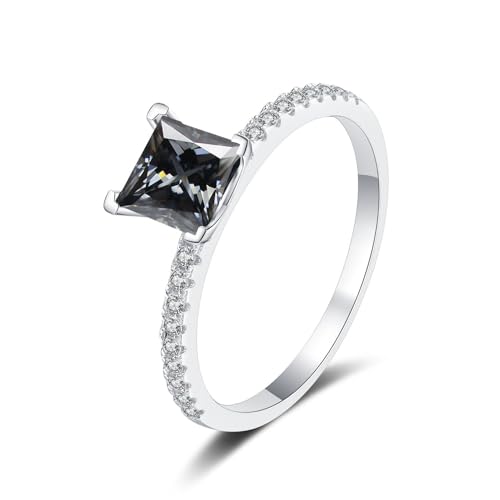 1 Karat Princess Cut Moissanit Ring für Frauen Sterling Silber Jahrestag Versprechen Ehering D Farbe VVS1 Moissanit Verlobungsringe Diamantringe mit Zertifikat (Grau,15.7) von WAHZAUS