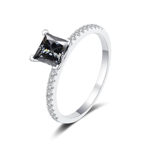 1 Karat Princess Cut Moissanit Ring für Frauen Sterling Silber Jahrestag Versprechen Ehering D Farbe VVS1 Moissanit Verlobungsringe Diamantringe mit Zertifikat (Grau,17.3) von WAHZAUS