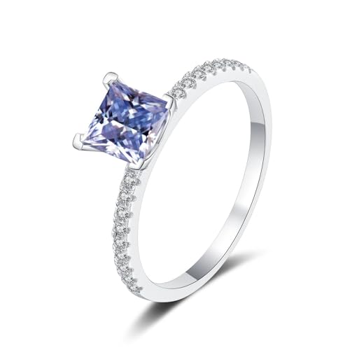 1 Karat Princess Cut Moissanit Ring für Frauen Sterling Silber Jahrestag Versprechen Ehering D Farbe VVS1 Moissanit Verlobungsringe Diamantringe mit Zertifikat (Hellviolett,15.7) von WAHZAUS