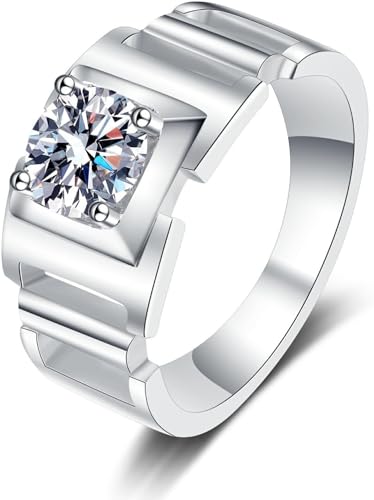 Moissanit Diamant Ringe für Männer 1 Karat D Farbe VVS1 Reinheit Moissanit Ringe S925 Sterling Silber Moissanit Jahrestag Versprechen Hochzeit Verlobungsringe mit Zertifikat (19.8) von WAHZAUS