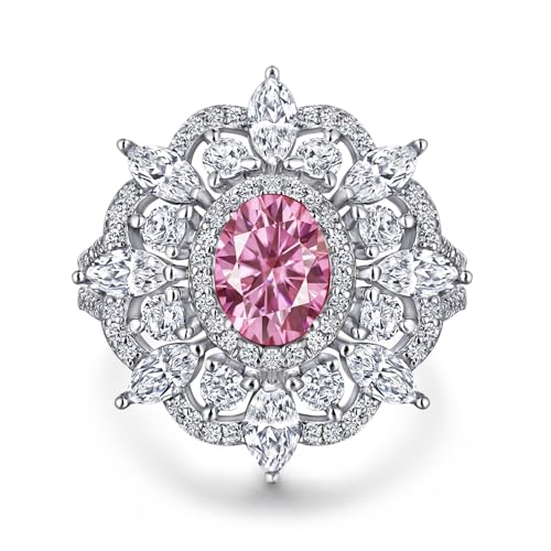 WAHZAUS 2 Karat ovaler Moissanit-Verlobungsring für Damen, Farbe D, Reinheit VVS1, Moissanit-Diamantringe, S925er-Sterlingsilber, Eheringe, Größe 5–10, 5, Silber, Moissanit von WAHZAUS