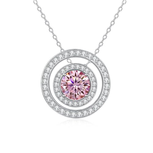 WAHZAUS Halskette mit 2 Karat Moissanit-Anhänger für Damen, D-Farbe, VVS1-Klarheit, Doppelring-Halskette, hypoallergen, 925er Sterlingsilber, Diamant-Halsketten, 1, Silber, Moissanit von WAHZAUS