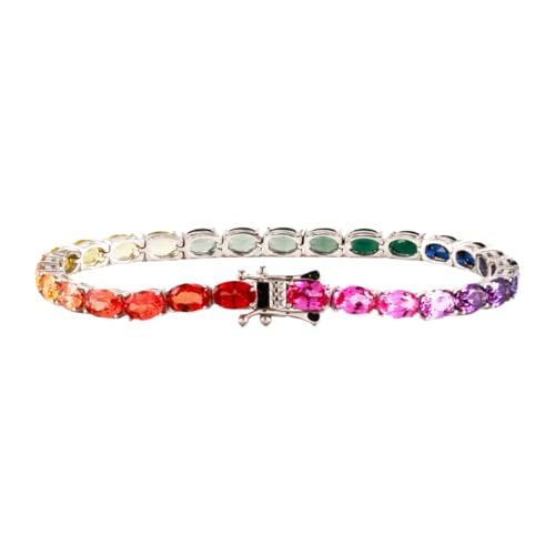WAHZAUS Mehrfarbiges Saphir-Armband im Ovalschliff, 4 x 6 mm, goldfarbenes Tennisarmband für Damen, 925er-Sterlingsilber, bunte Armbänder, 16,5–21,6 cm, 19,1 cm, Silber, künstlicher Saphir WAHZAUS Mehrfarbiges Saphir-Armband im Ovalschliff, 4 x 6 mm, goldfarbenes Tennisarmband für Damen, 925er-Sterlingsilber, bunte Armbänder, 16,5–21,6 cm, 19,1 cm, Silber, künstlicher Saphir von WAHZAUS