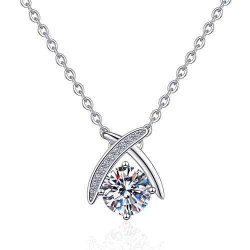 WAHZAUS Moissanit-Halskettenanhänger, 1 Karat, Farbe D, Reinheit VVS1, 925er Sterlingsilber, Diamant-Halsketten für Damen, Moissanit-Schmuck, 40 + 5 cm, 1, Silber, Moissanit von WAHZAUS