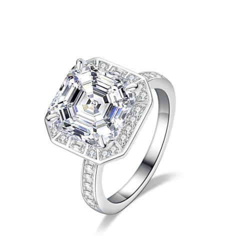 WAHZAUS Moissanit-Ring für Damen, 5 Karat, Asscher-Schliff, Farbe D, Reinheit VVS1, großer Diamantring, S925er-Sterlingsilber, Ehering, Verlobungsring, Versprechen, Jahrestag, Ringe für Sie, 7, Silber von WAHZAUS