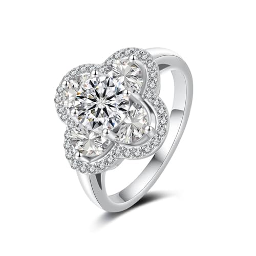 WAHZAUS Moissanit-Verlobungsring für Damen, Rundschliff, vierblättriges Kleeblatt, 1 Karat, Farbe D, VVS1, Champagner/Rot/Blau/Grün, Diamantring, Sterlingsilber, Eheringe, 9, Silber, Moissanit von WAHZAUS