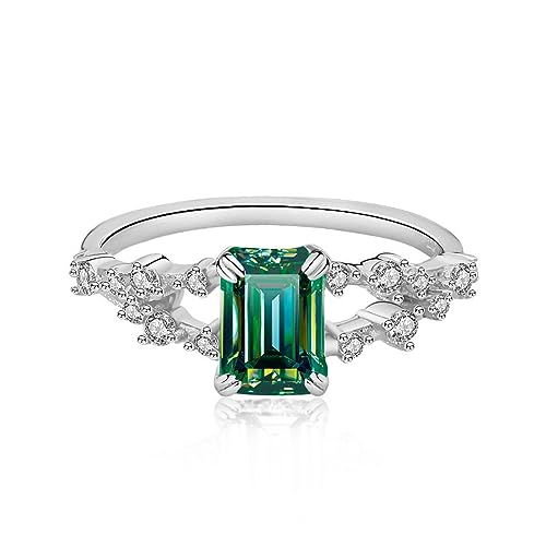 WAHZAUS Moissanit-Verlobungsringe für Damen, 1 Karat, Smaragdschliff, Farbe D, Farbe VVS1, Weiß/Grün/Rosa, Diamantring, Moissanit, Eheringe mit Zertifikat, 7, Edelstein, Moissanit WAHZAUS Moissanit-Verlobungsringe für Damen, 1 Karat, Smaragdschliff, Farbe D, Farbe VVS1, Weiß/Grün/Rosa, Diamantring, Moissanit, Eheringe mit Zertifikat, 7, Edelstein, Moissanit von WAHZAUS