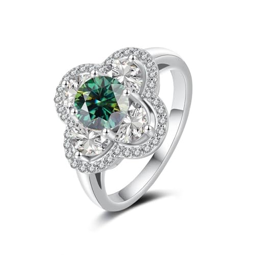 WAHZAUS Moissanit-Verlobungsringe für Damen, Rundschliff, vierblättriges Kleeblatt, 1 Karat, Farbe D, VVS1, Champagner/Rot/Blau/Grün, Diamantring, Sterlingsilber, Eheringe, 6, Silber, Moissanit, 6 WAHZAUS Moissanit-Verlobungsringe für Damen, Rundschliff, vierblättriges Kleeblatt, 1 Karat, Farbe D, VVS1, Champagner/Rot/Blau/Grün, Diamantring, Sterlingsilber, Eheringe, 6, Silber, Moissanit, 6 von WAHZAUS