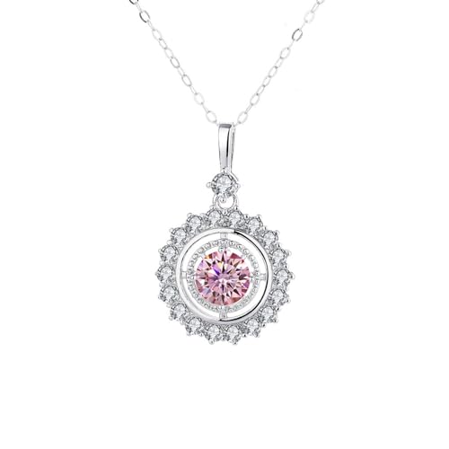 WAHZAUS Moissanite Halo-Halskette mit Halo-Anhänger, 1 Karat, D, Farbe VVS1, Reinheit, 925er Sterlingsilber, Halsketten für Damen, Schmuck, 40 + 5 cm, 1, Silber, Moissanit von WAHZAUS