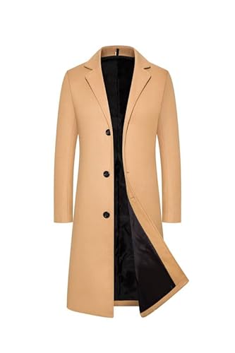 Herren Wollmantel Winter Dicker Trenchcoat Revers Regular Fit Langmantel Erbsenmäntel, Cmael, XL von WAIDFU