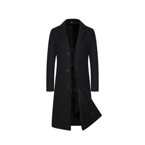 Herren Wollmantel Winter Dicker Trenchcoat Revers Regular Fit Langmantel Erbsenmäntel, Schwarz , M von WAIDFU