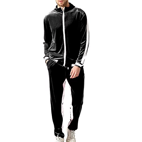 WAIDFU Herren 2 Stück Sportanzüge Sweatpants Samt Casual Trainingsanzug Langarm Full-Zip Sportswear von WAIDFU