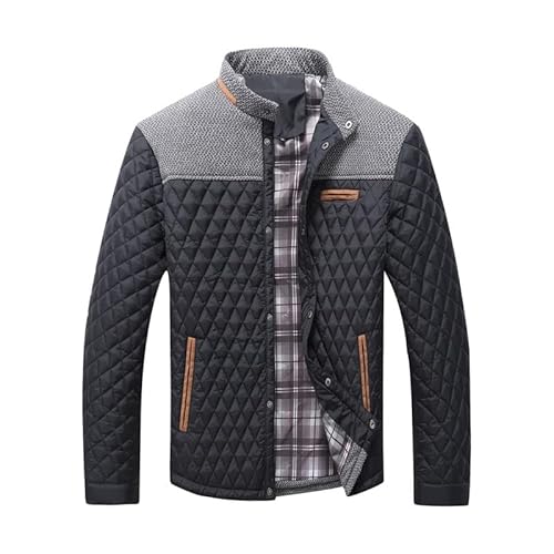 WAIDFU Herren Baumwolle Leichte Jacke Plaid Warm Mantel Windbreaker Casual Stehkragen Bomberjacken Mantel, Schwarz , M von WAIDFU