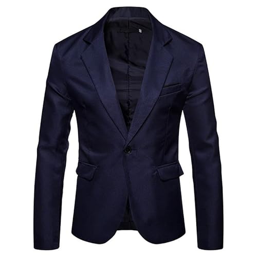 WAIDFU Herren Blazer Solid Ein-Knopf gekerbt Revers Business Smart Hochzeit Abschlussball Anzug Jacke, marineblau, XL von WAIDFU