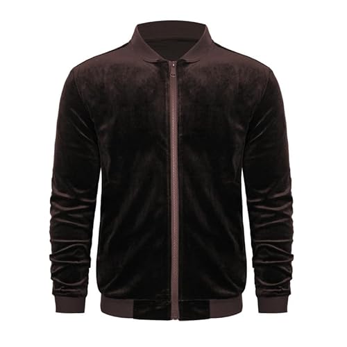 WAIDFU Herren Samt Mantel Casual Sportswear Warme Bomberjacke Fleece Windbreaker Sportjacke Track Varsity Jacke, braun, L von WAIDFU