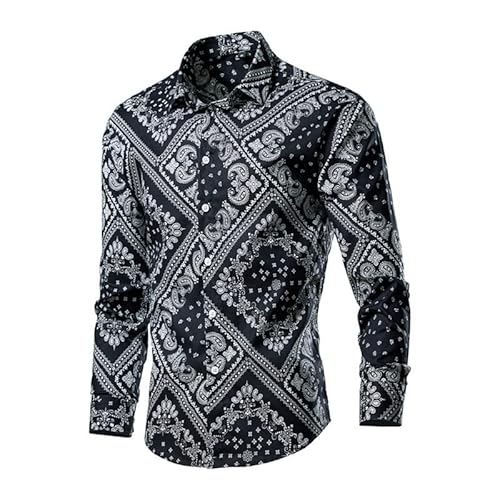 WAIDFU Herren Stilvolle Blumenhemden Langarm Fancy Print Button Down Hawaiihemd Regular Fit Bequem & Leicht Tops von WAIDFU