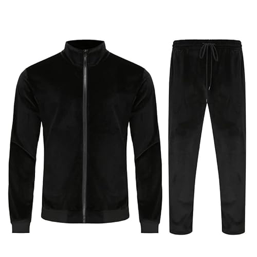 WAIDFU Herren Velours Trainingsanzug komplettes Set lässiger einfarbiger Reißverschluss Sportjacke Tophose Jogging Sport Sweatanzug von WAIDFU