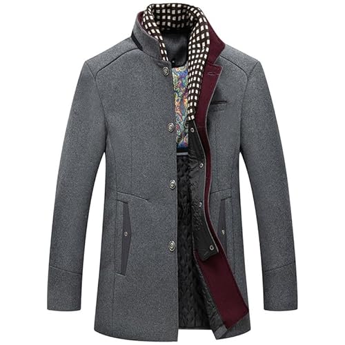 WAIDFU Herrenjacke Wollmischung, Trenchcoat einreihig dicke peacoat winterwarme Oberbekleidung mit abnehmbarem karierten Schal von WAIDFU