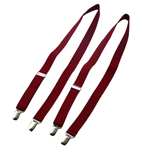 WAIKUB 4 Clips schwarz ohne Kreuz Herren Hosenträger Erwachsene 2,5 cm Damen Hosen verstellbare Hosenträger grau (Color : Wine red, Size : 1pc) von WAIKUB