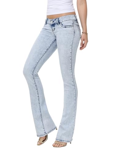 WAISUNZLM Damen Super Low Rise Stretchy Flared Jeans Slim Fit für schmeichelhafte Silhouette Bootcut Denim Hose (fällt klein aus), Hell, blau, 36 Kurz von WAISUNZLM