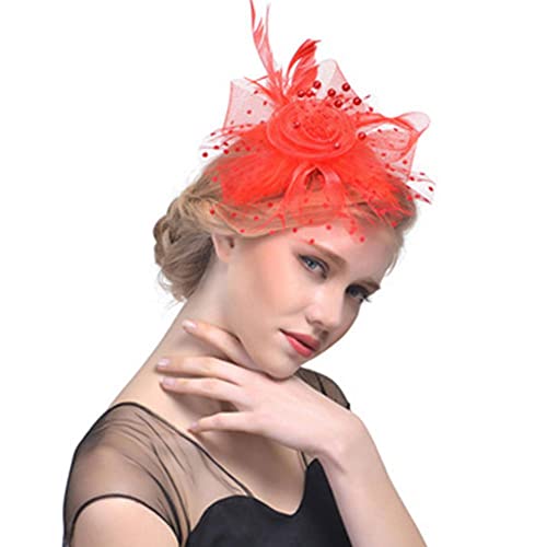 Frauen Federn Blumen Haar Fascinator Hut Stirnband Vintage Haar Party Abschlussball Clip Spitze Hut Haarspangen Accessor Glänzend Mädchen D8U2 2023 von WAITLOVER