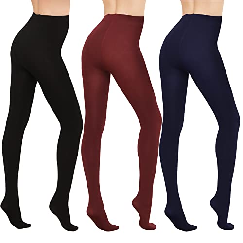 WAJIAFAR 3 Paar Snag Tights gefütterte Fleece blickdichte strumpfhose damen, hoch taillierte Bauchkompressions Thermo strumpfhose Winter(Schwarz, Burgund, Navy-S) von WAJIAFAR