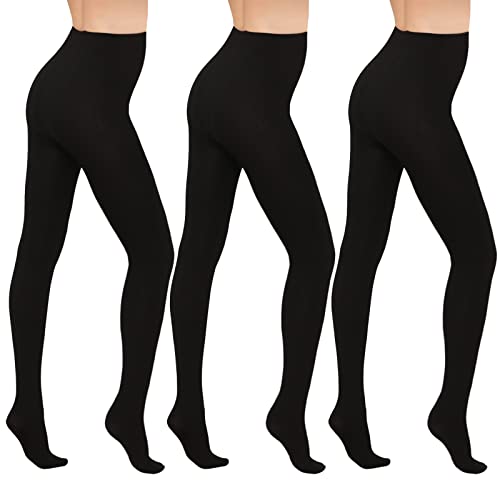 WAJIAFAR 3 Paar Thermo strumpfhose gefütterte Fleece blickdichte strumpfhose damen, hoch taillierte Bauchkompressions strumpfhose Winter(Schwarz-M) von WAJIAFAR