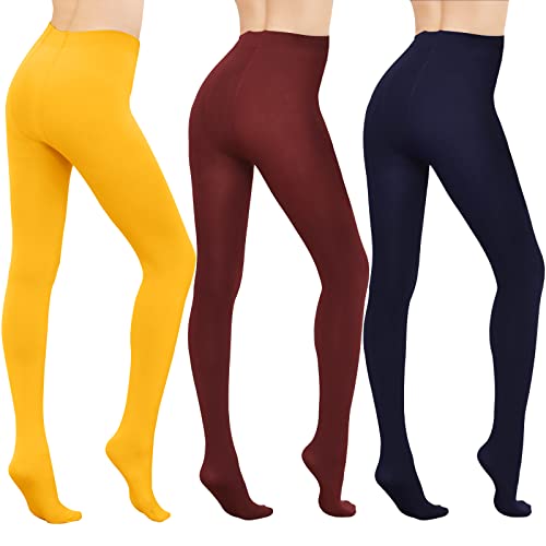 WAJIAFAR 3 Paar Thermo strumpfhose gefütterte Fleece blickdichte strumpfhose damen, hoch taillierte Bauchkompressions strumpfhose Winter（gelb, weinrot, marineblau-L von WAJIAFAR