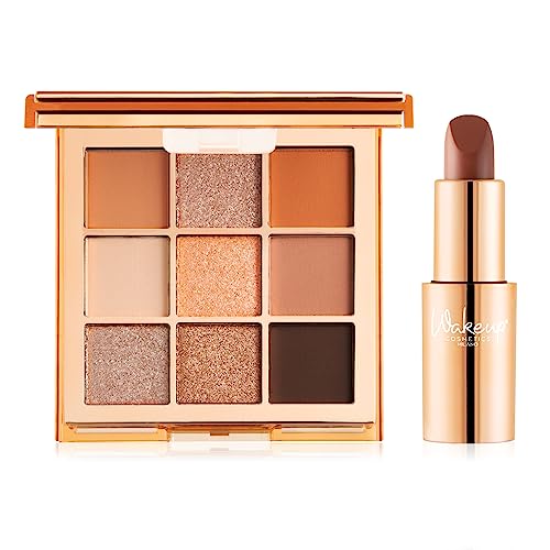 Wakeup Cosmetics - Nude Glam Kit - 1 Eye Feel Good, Lidschattenpalette mit 9 Farbtönen, 01 Nude + 1 Everyday Hero cremiger Lippenstift, Farbe Iconic Cashmere von WAKE UP COSMETIC MILANO