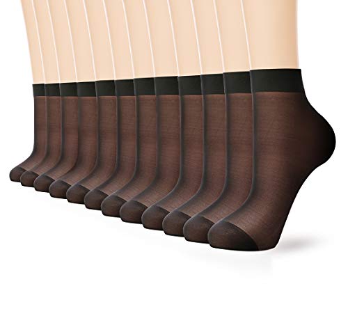 WAKUNA 12 Pairs Ankle Nylon Socks 20D Sheer Pantyhose Socks fit for girl party socking Women homewear Stockings (Schwarz 12paar) von WAKUNA