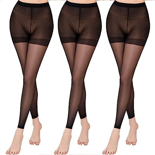 WAKUNA 3 Paar 20D Damenstrumpfhosen ohne Füße, durchscheinende Leggings und Tanz-Kompressionsstrumpfhosen für Damen, S-XL, Schwarz, L von WAKUNA