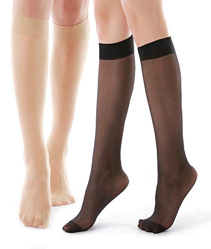 WAKUNA 9 paires de chaussettes montantes au genou en nylon pour jupe d'étudiant robe de fille unie accessoire de fête bas de cuisse transparents von WAKUNA