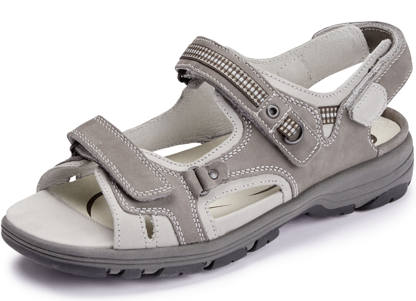 Waldläufer, sportliche Damen-Sandalen, Weite H, mit herausnehmbarem Fußbett, Schuhgröße 6, Grafit-Hellgrau von Waldläufer