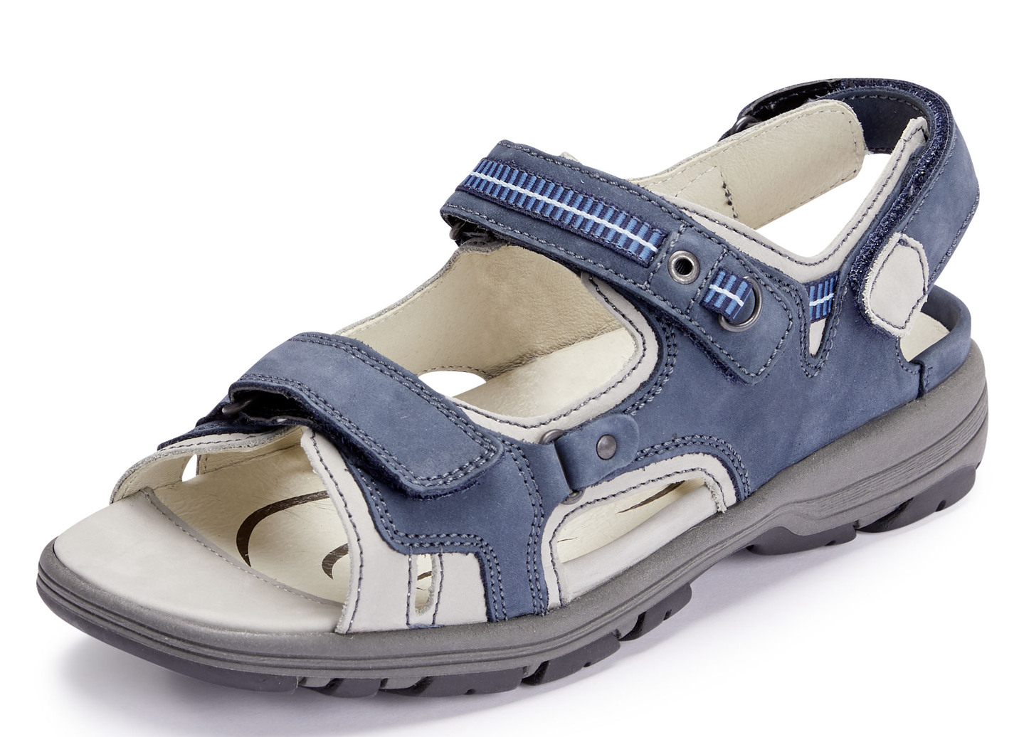 Waldläufer, sportliche Damen-Sandalen, Weite H, mit herausnehmbarem Fußbett, Schuhgröße 7, Jeans-Hellgrau von Waldläufer